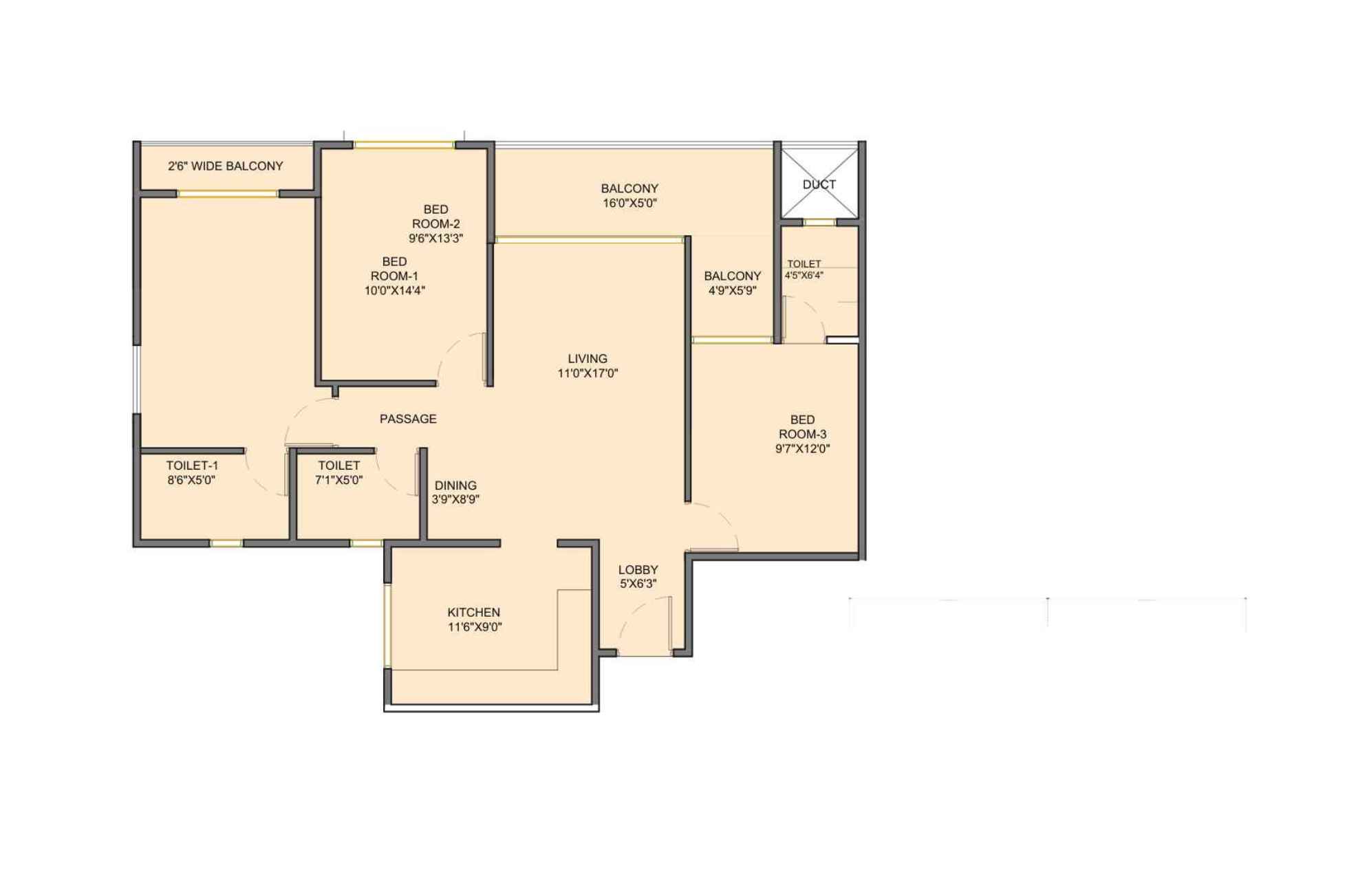 Gandharv-Gokulam-Floor-Plan-3-BHK-1050-sqft