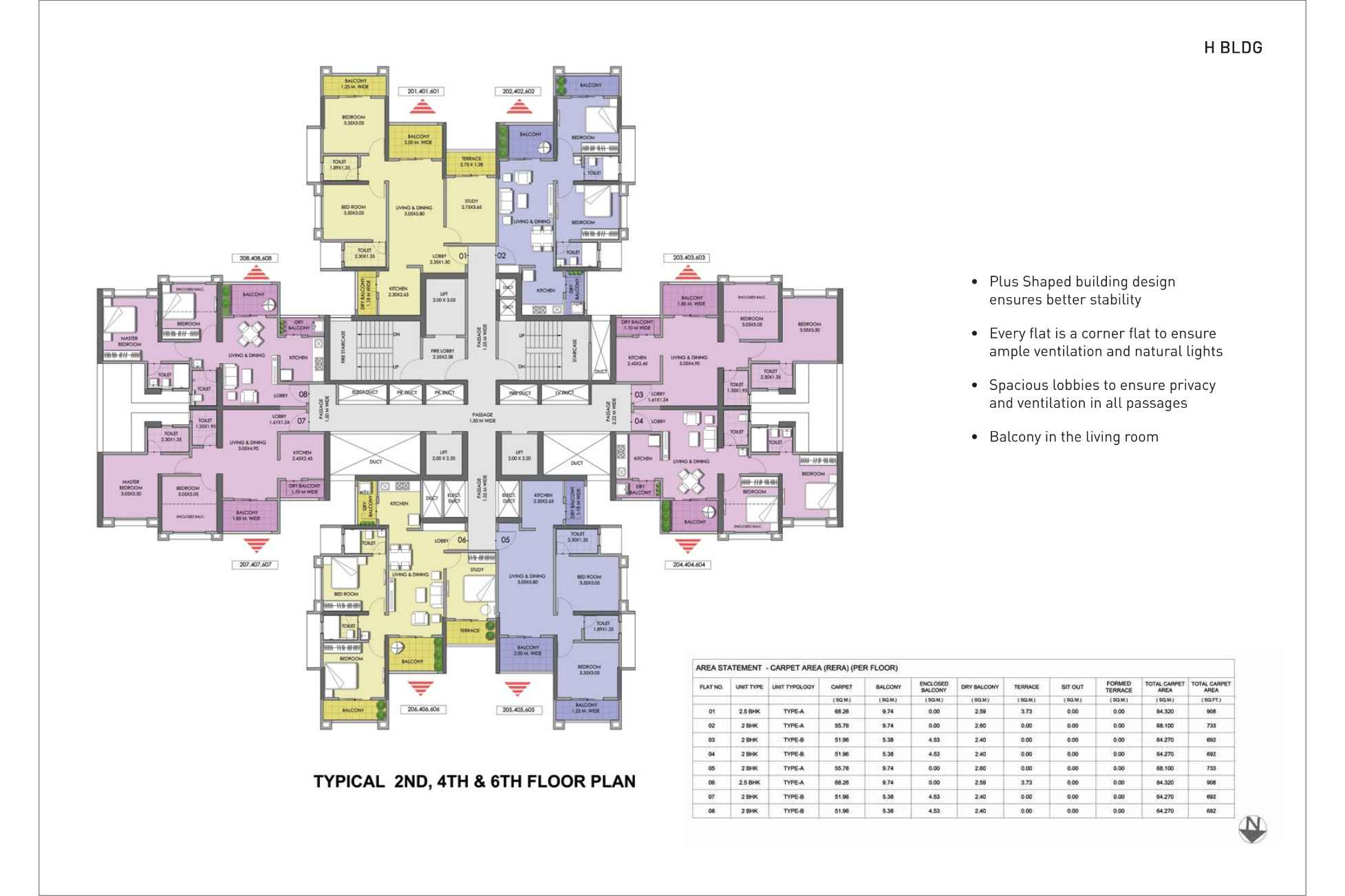 Puraniks-Abitante-Fiore-Typical-2,4&6th-Floor-plan-H-BLDG