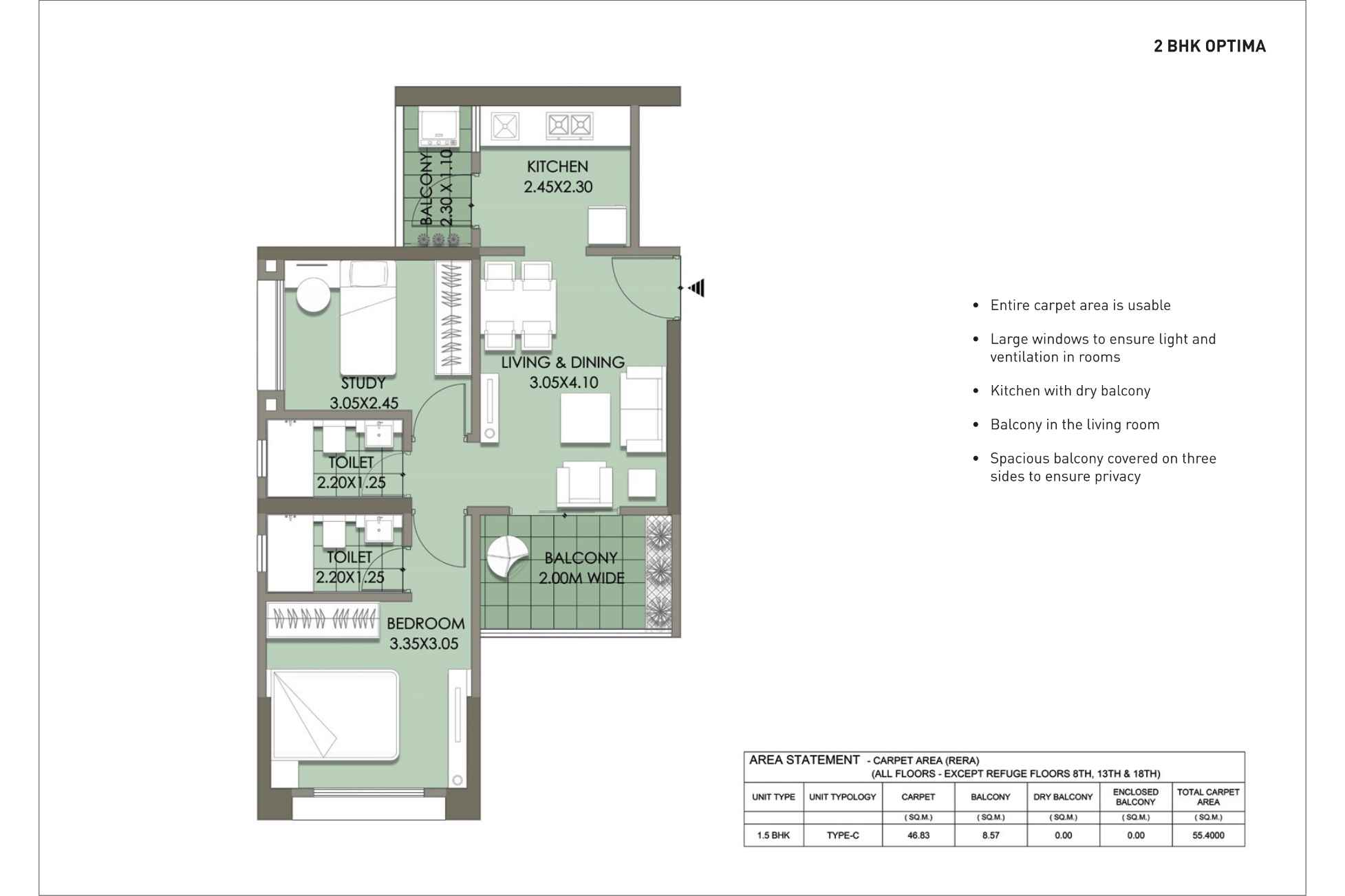 Puraniks-Abitante-Fiore-Floor-plan-2-BHK-Optima