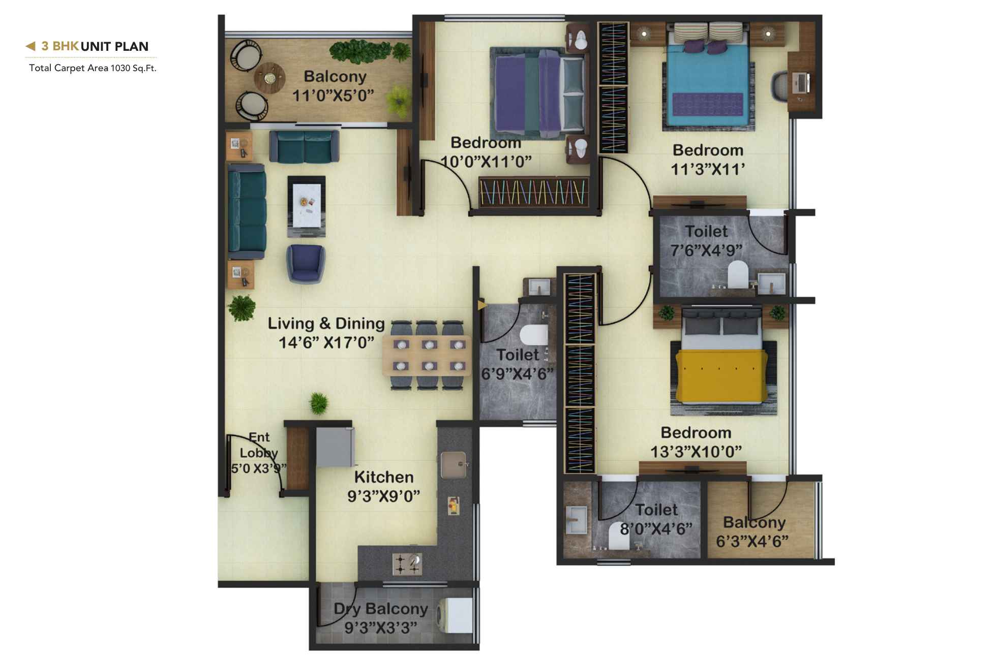 Parshwa-Palazoo-Unit-Floor-plan-3BHK-1030-sqft