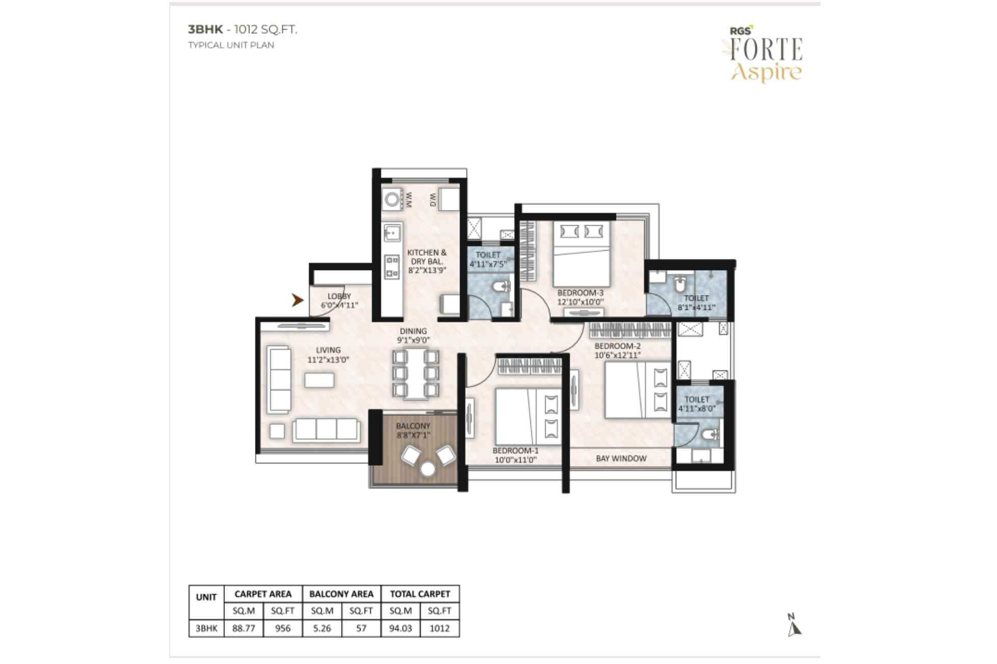 RGS-Forte-Aspire-3-BHK-Floor-Plan-1012-sqft