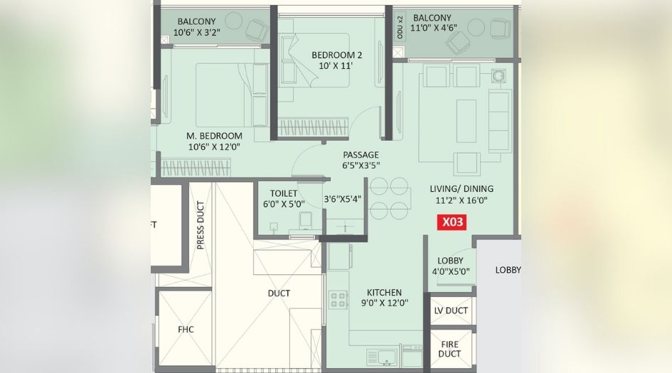 Yashada-Evo-2BHK-810sqft-unit-plan