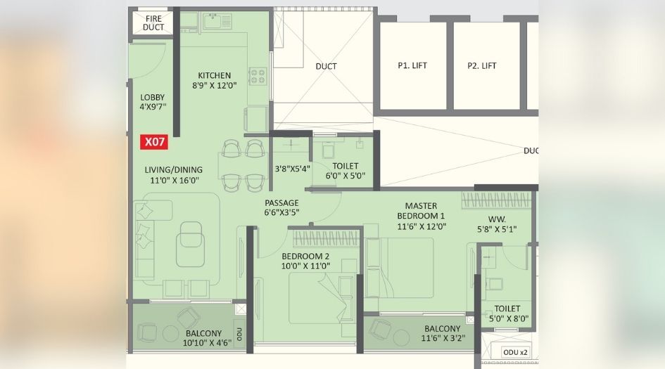 Yashada-Evo-2BHK-875sqft-unit-plan