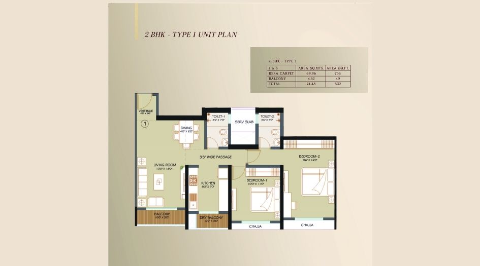 Rejency-Vertex-Floor-Plan-2 BHK-802 Sqft