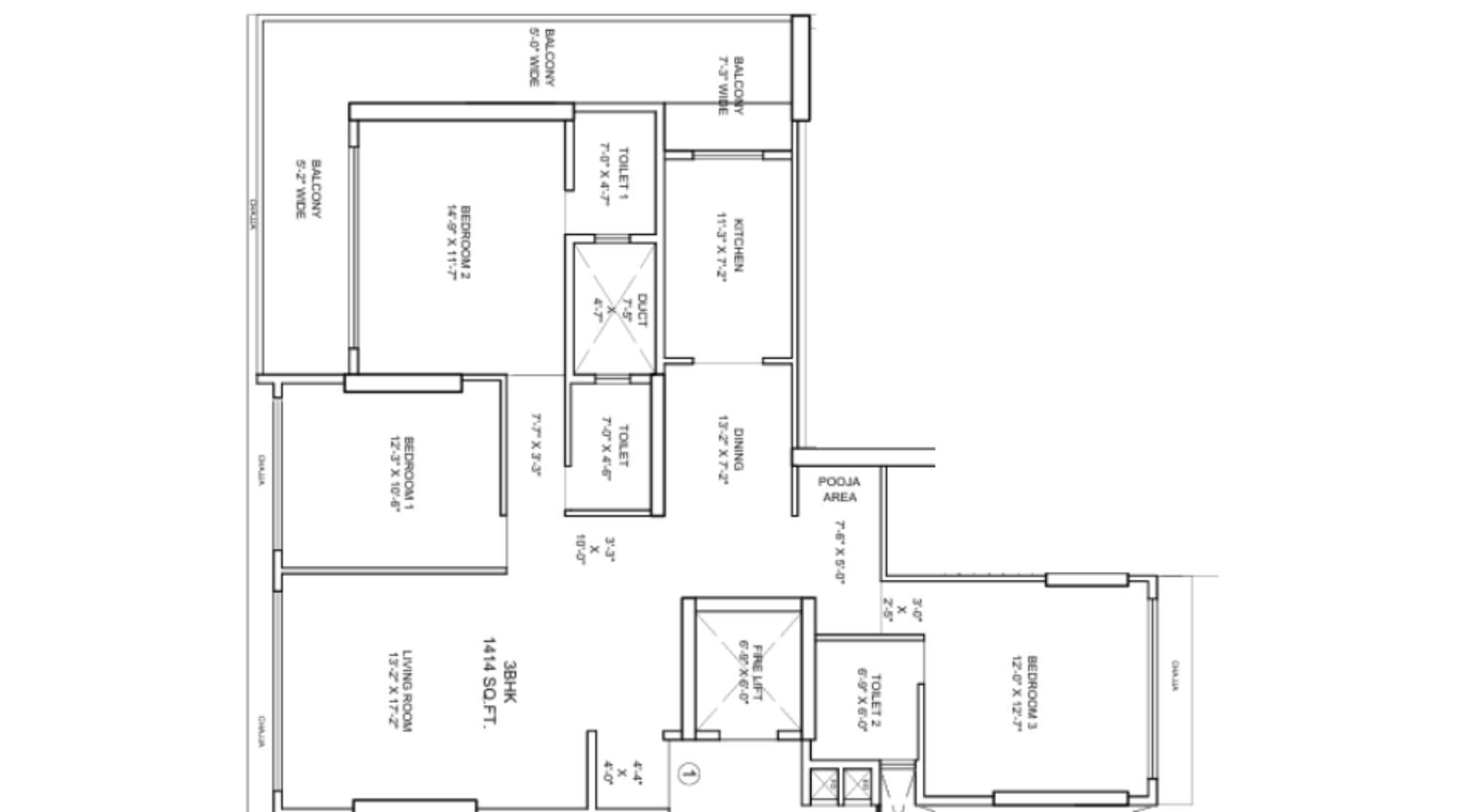 Nirvaana-Greens-Floor-Plan-3 BHK-1414 Sqft