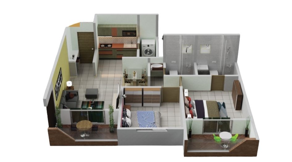Infinity-Tower-Floor-Plan- 2 BHK-3D View