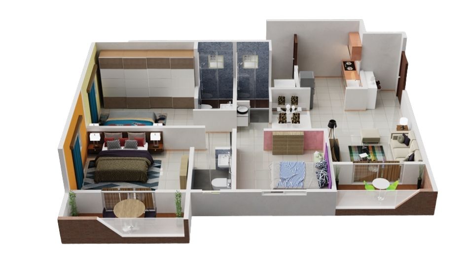 Infinity-Tower-Floor-Plan-3 BHK-3D View