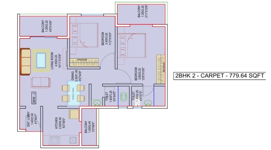 Infinity-Tower-Floor-Plan-2 BHK- 780 Sqft