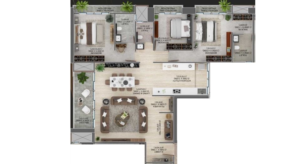 Majestique-The-Crown-Floor-Plan-3 BHK-1711  Sqft