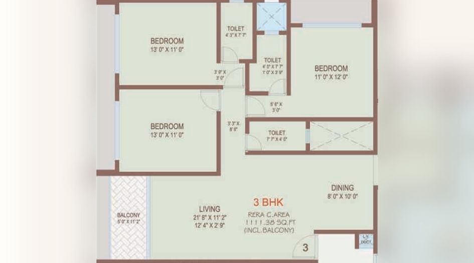 Kripa-Jewel-3 BHK-1111sqft-unit-plan